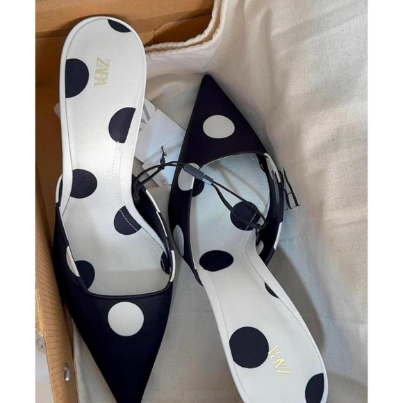 Zara Black and White Polka Dot Women's Heels - Picture 5 of 8